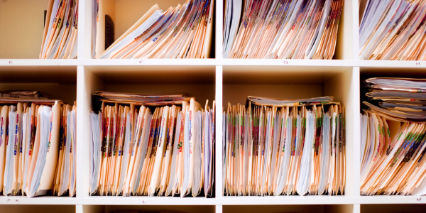 records wall of files