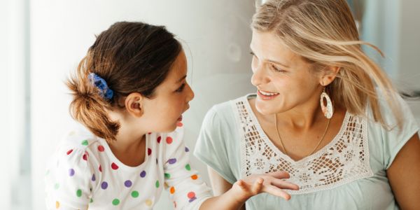 child talking to parent