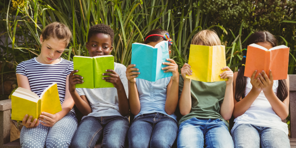 age appropriate row of kids reading