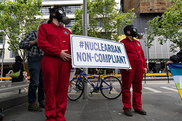 Rally initiated by the Independent and Peaceful Australia Network to oppose the AUKUS security pact; and to oppose the government's nuclear submarine deal with the United States. Photo by Matt Hrkac  Creative Commons Attribution 2.0 