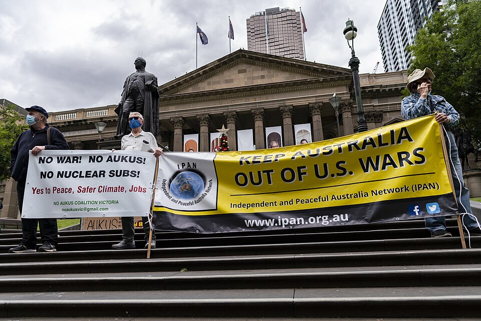 Rally initiated by the Independent and Peaceful Australia Network to oppose  AUKUS and to support the TPNW. Photo by Matt Hrkac  Creative Commons Attribution 2.0 