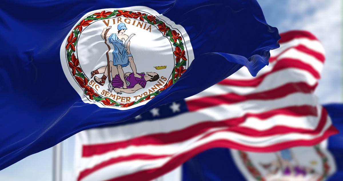 Virginia State Flag and US flag