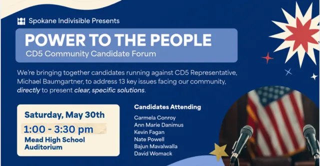Spokane Indivisible/SURJ flyer for the Dem Forum