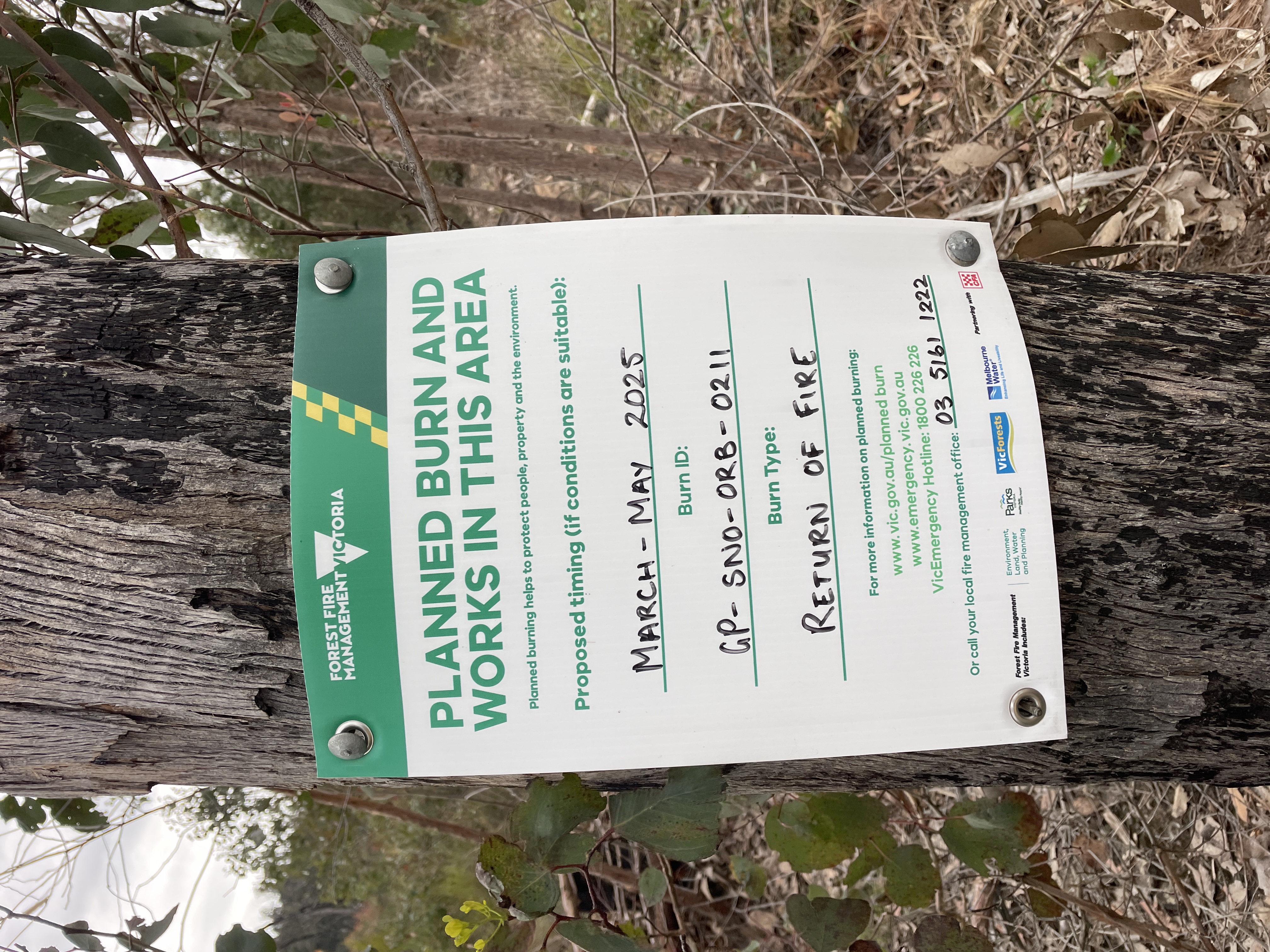Sign spotted on the edge of the massive 60,000 Hectares Snowy River NP planned burn
