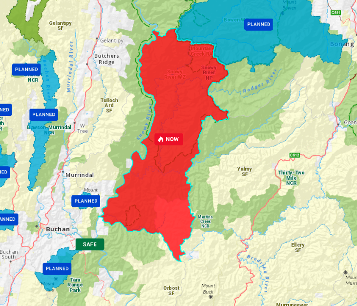 Snowy River NP planned burn is lit