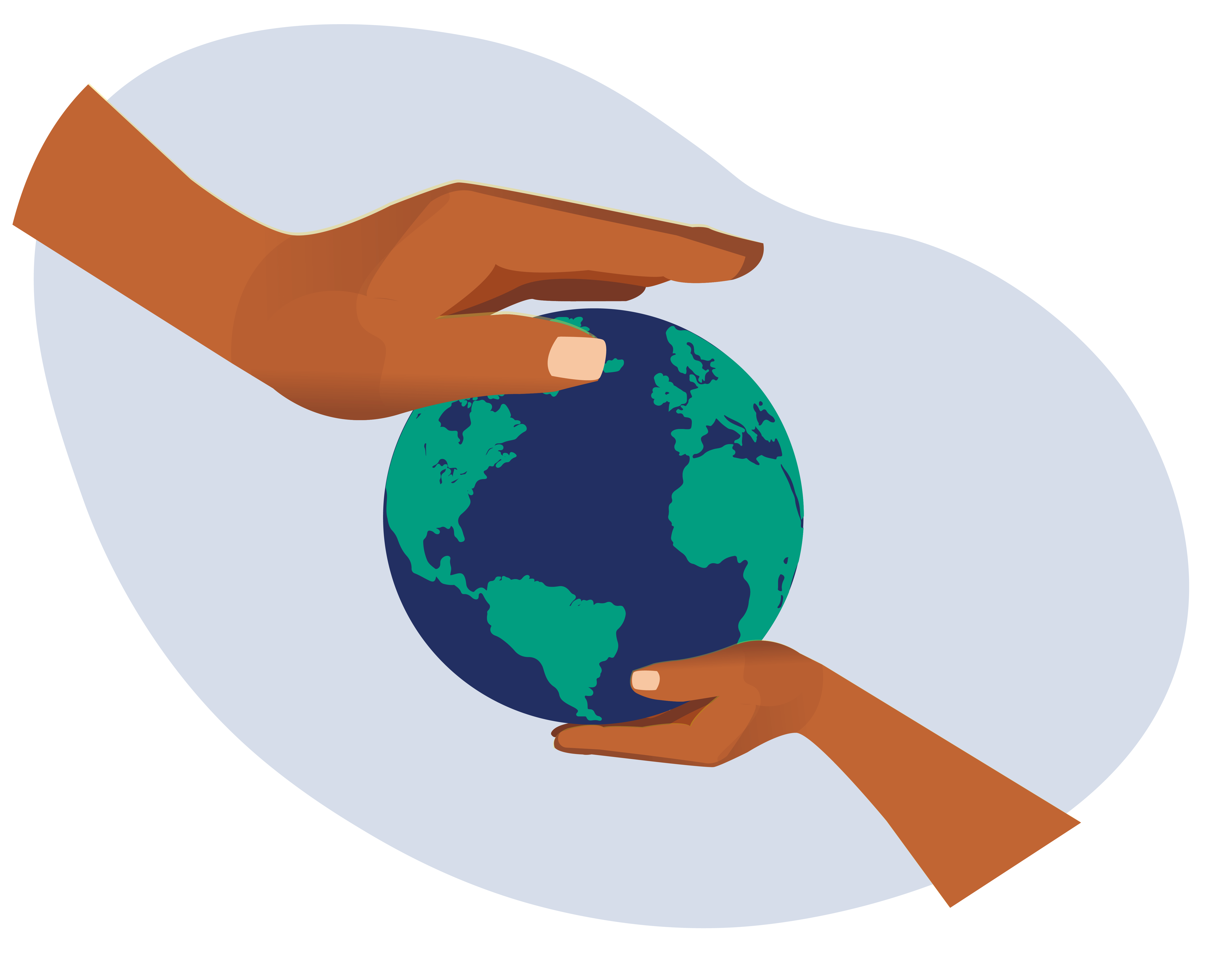 Illustration of two hands supporting planet Earth