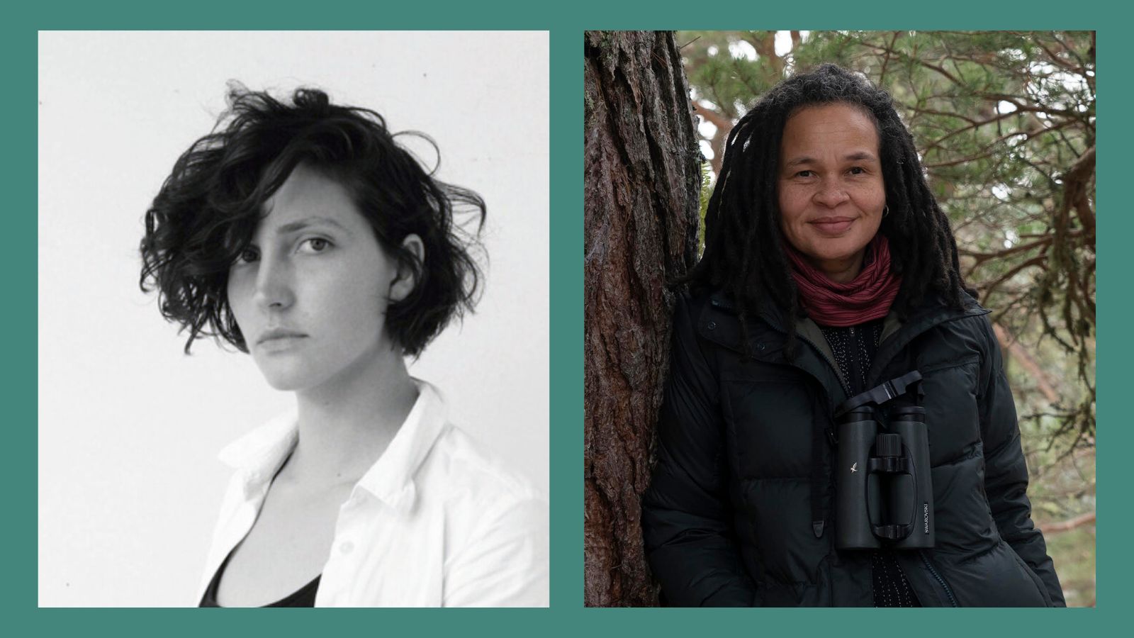 Headshot photographs of filmmaker Hannah Papacek Harper, a young white woman with short black hair; and Amanda Thomson, a middle-aged mixed race woman with shoulder length black dreadlocks and a red scarf.