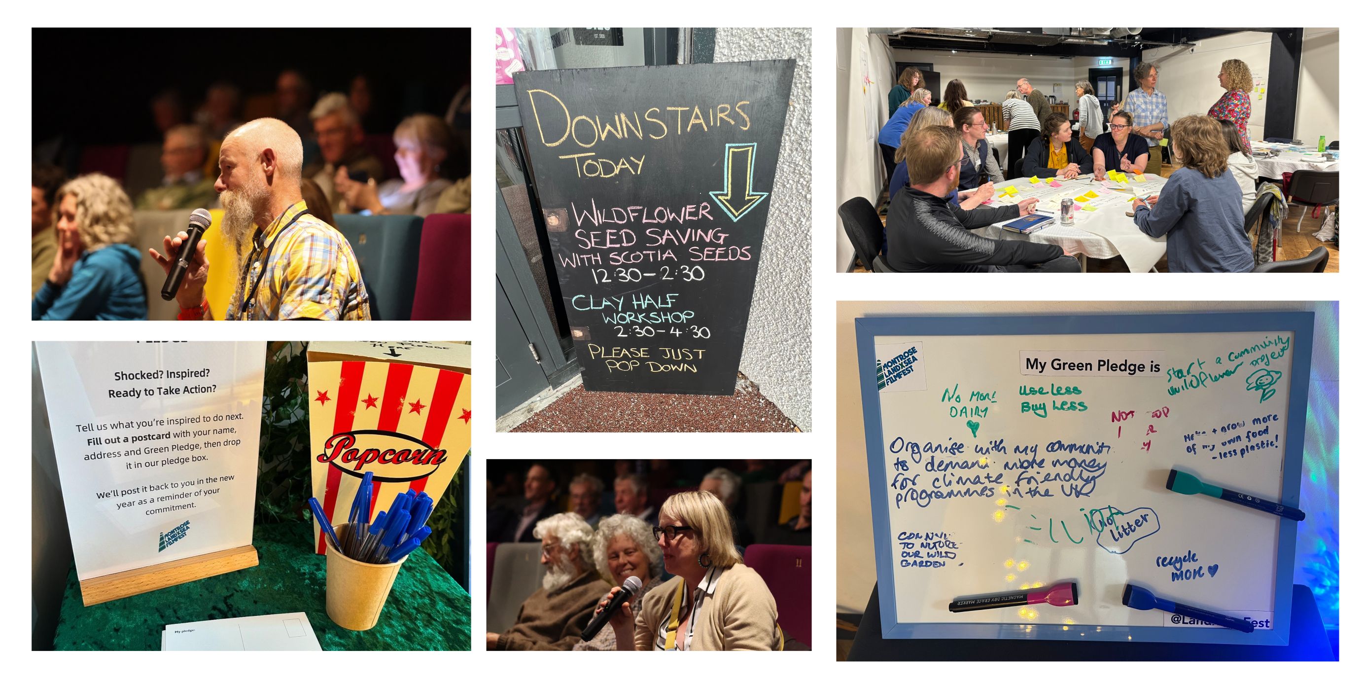 Collage of photos from LandxSea Festival showing audience members participating in different activities.