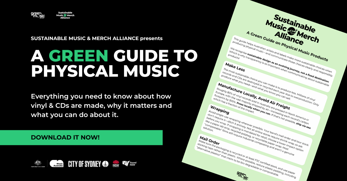 A promotional graphic about the Green Guide to Physical Music Products