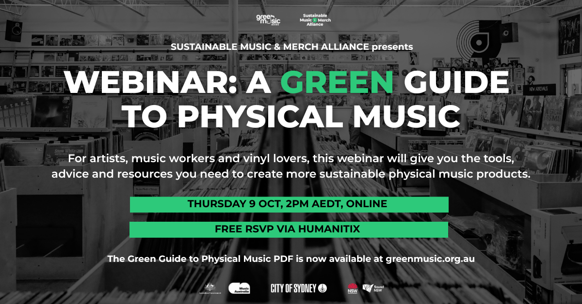 A promotional graphic for the webinar on the Green Guide to Physical Music