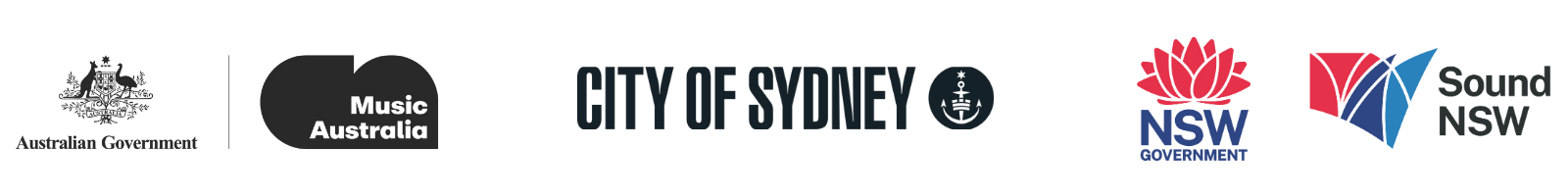 Logos for Music Australia, City of Sydney and Sound NSW