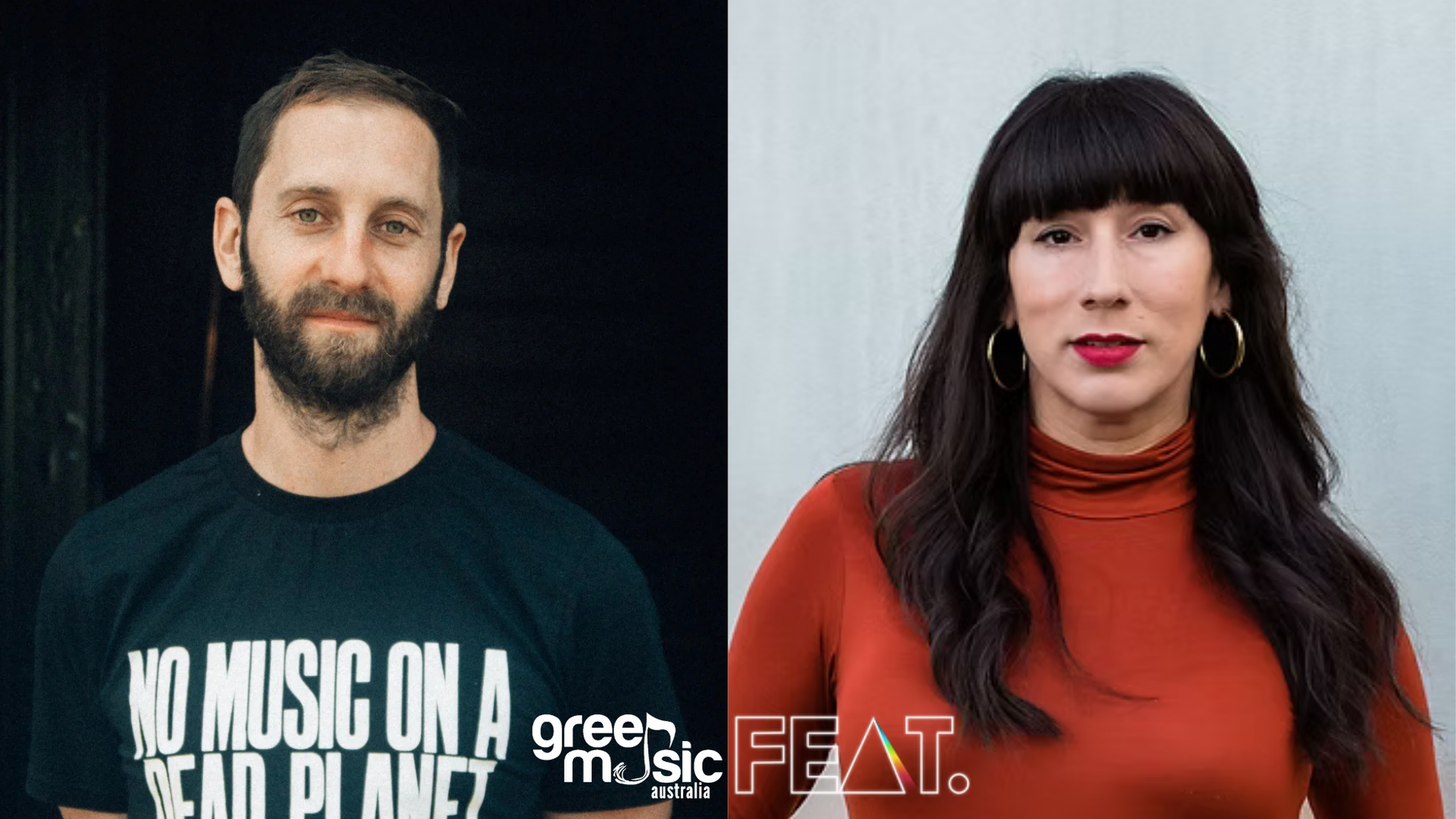 Headshot of Berish Bilander in a black t-shirt, and Heidi Lenffer in a red skivvy-top.