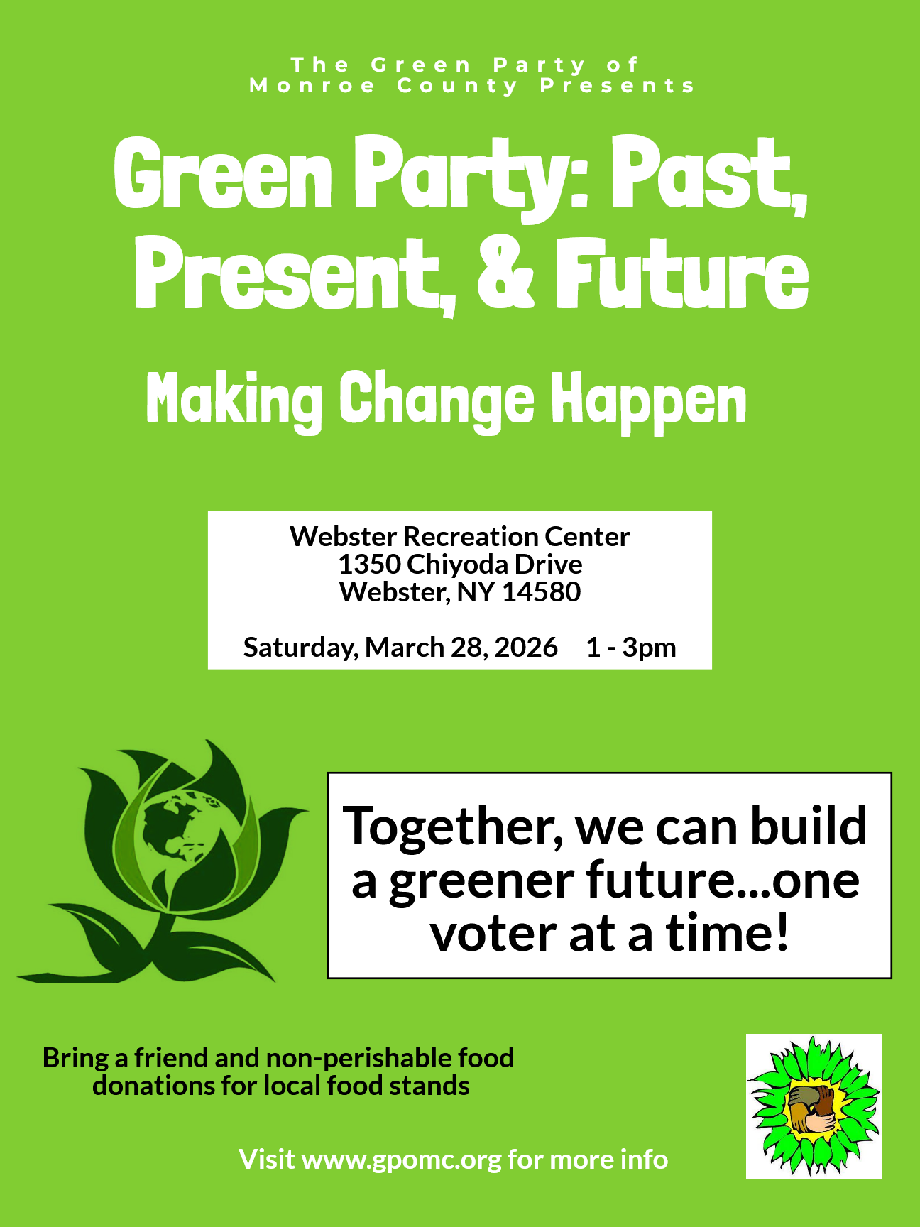 Green and white flyer about the February 21st meeting