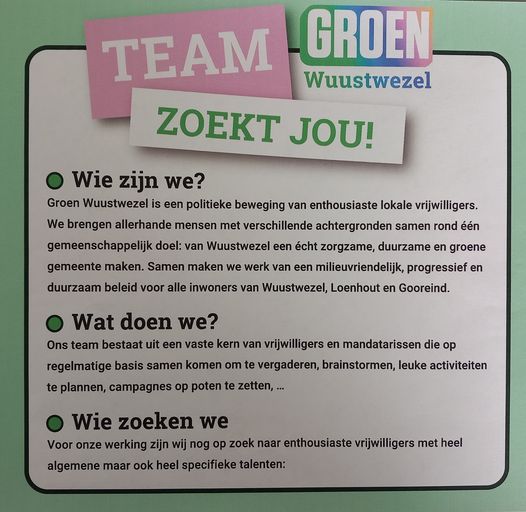 TEAM GROEN WUUSTWEZEL ZOEKT JOU 