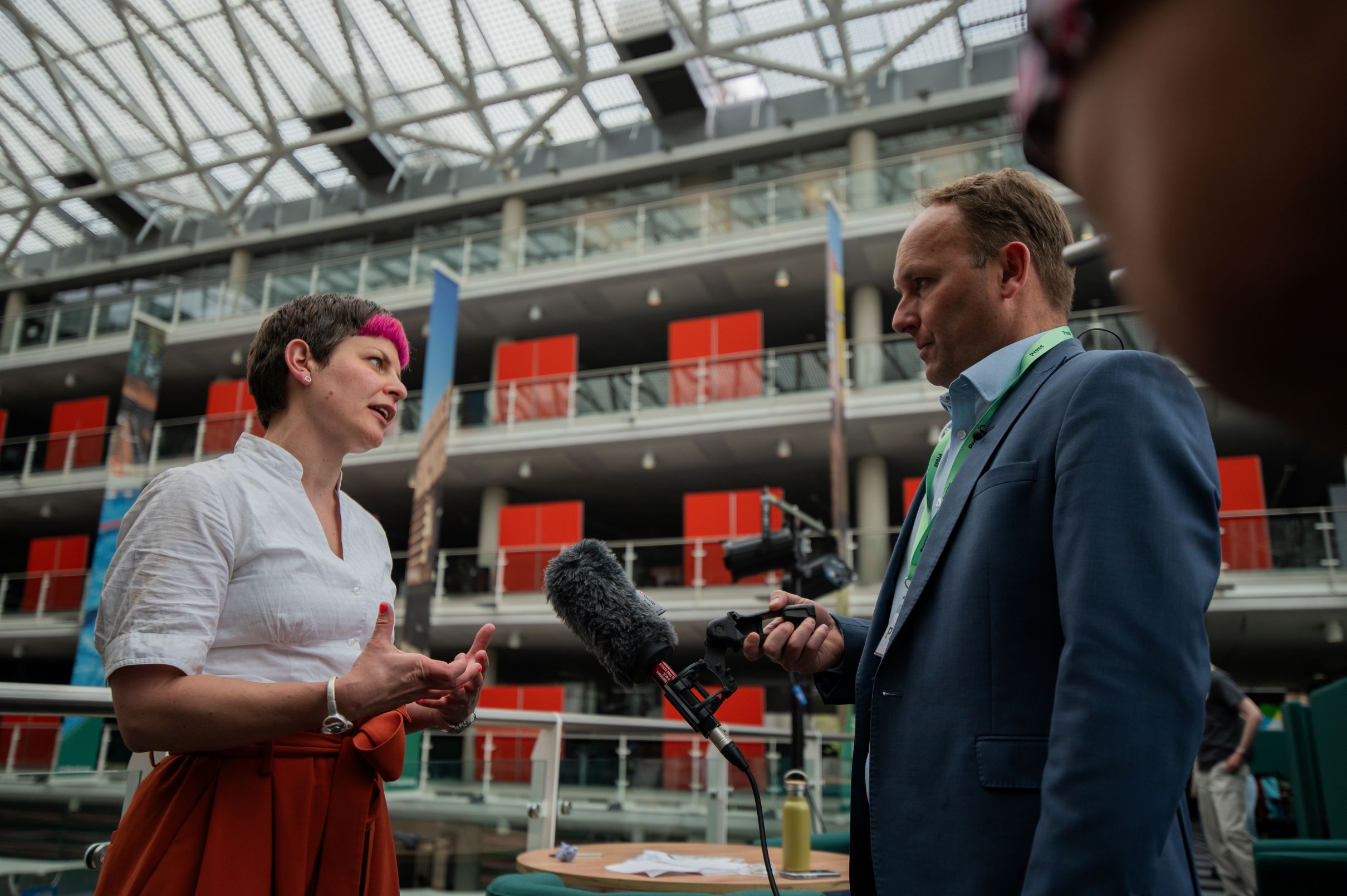 Mayor Garbett being interviewed for the news in the Hackney Service Centre