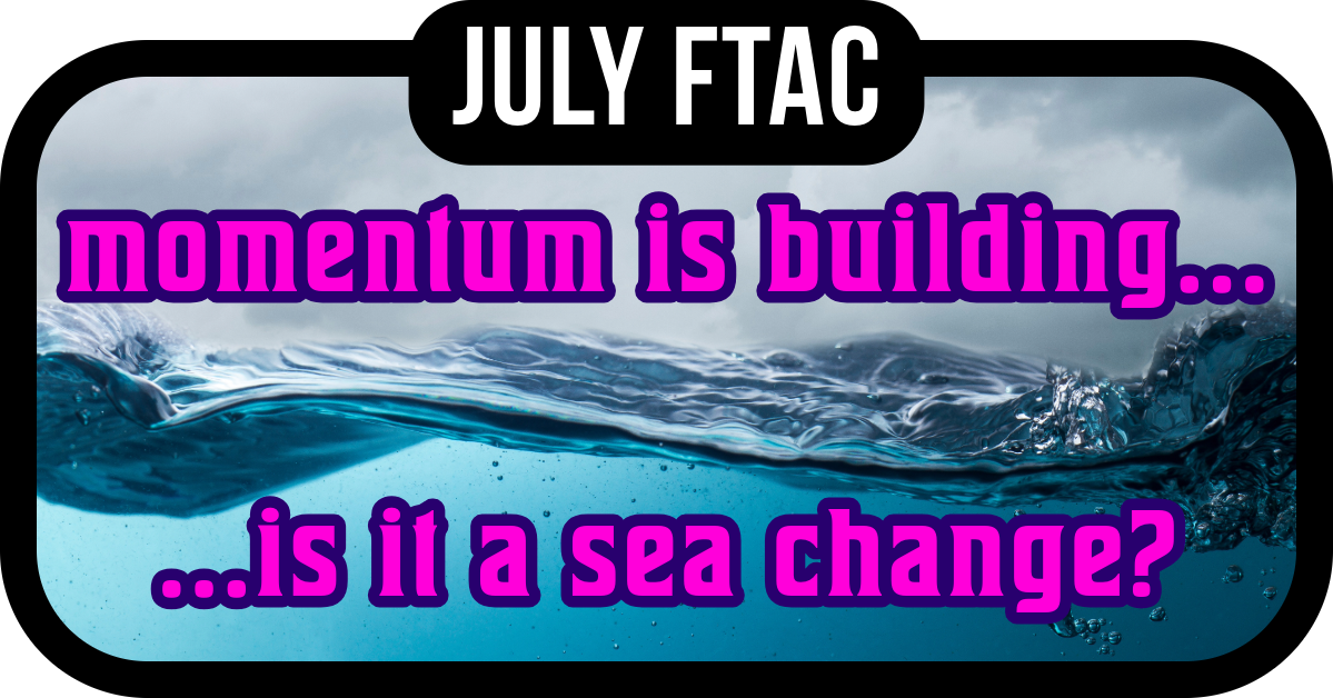 Text: FTAC: Momentum is building...is it a sea change? Image: Turbulent water