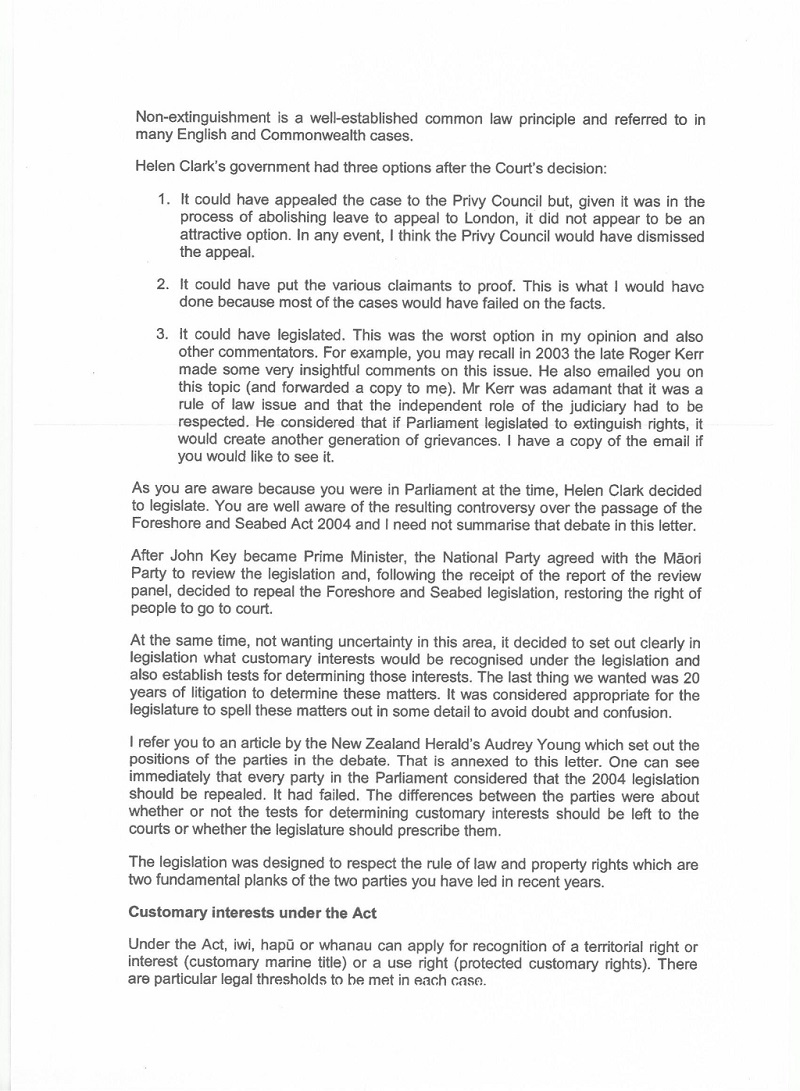 Brash legal advice letter from Attorney General Finlayson on MACA misleading and unworthy of