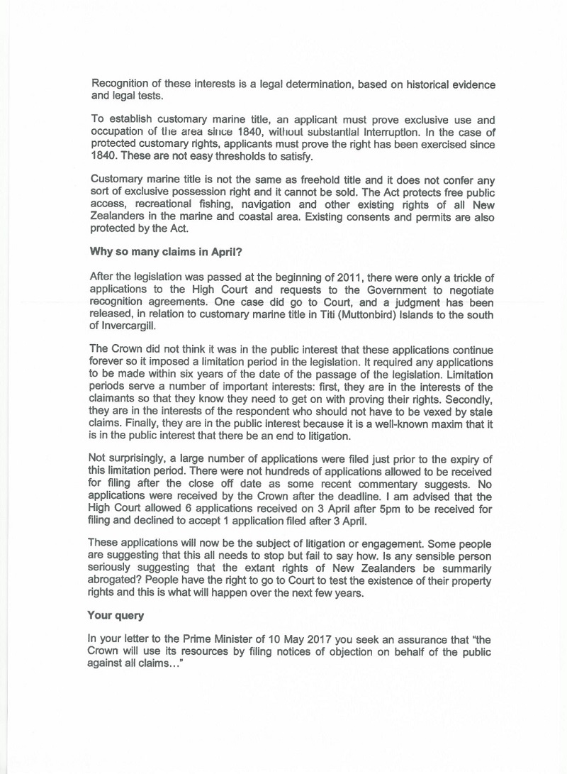 Brash legal advice letter from Attorney General Finlayson on MACA misleading and unworthy of