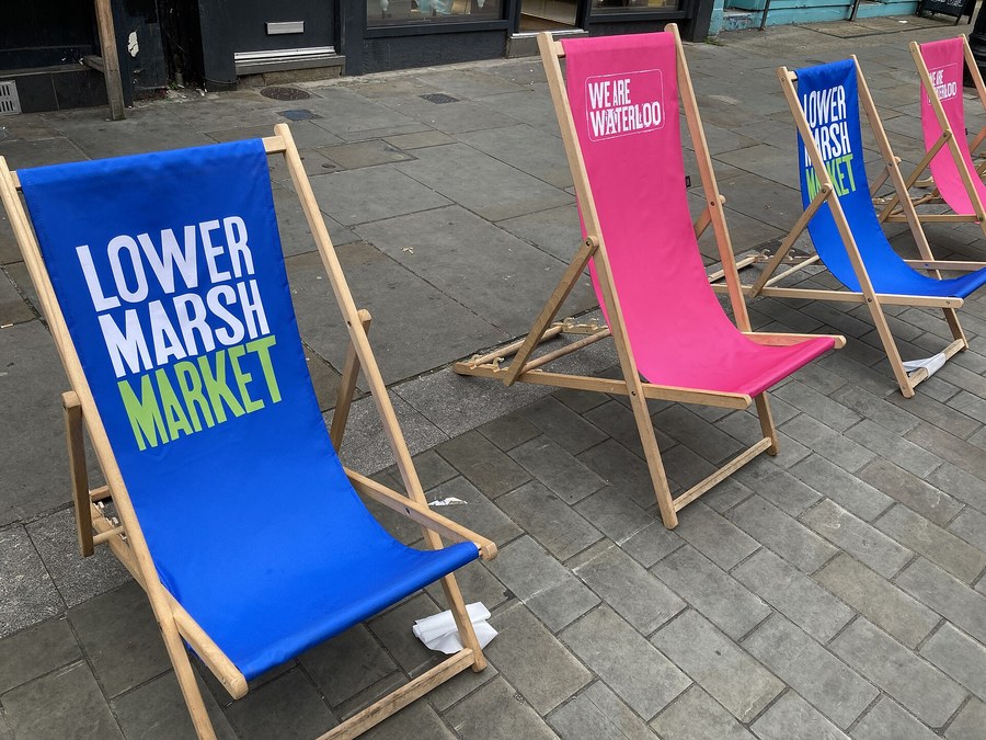 Lower Marsh Market deckchairs on Lower Marsh, Waterloo