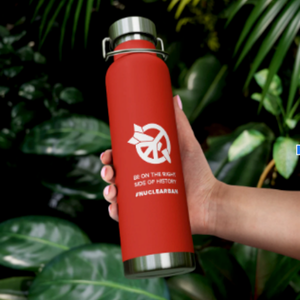 ICAN logon on a red water bottle