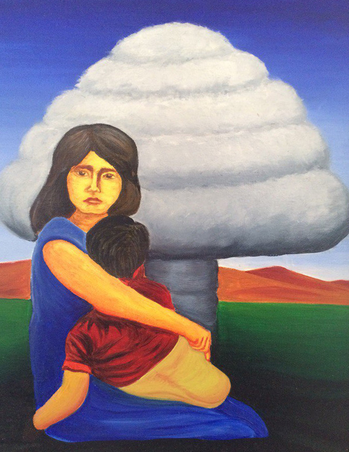 Uma das obras de Karipbek Kuyukov, intitulada “Fear” (Medo).