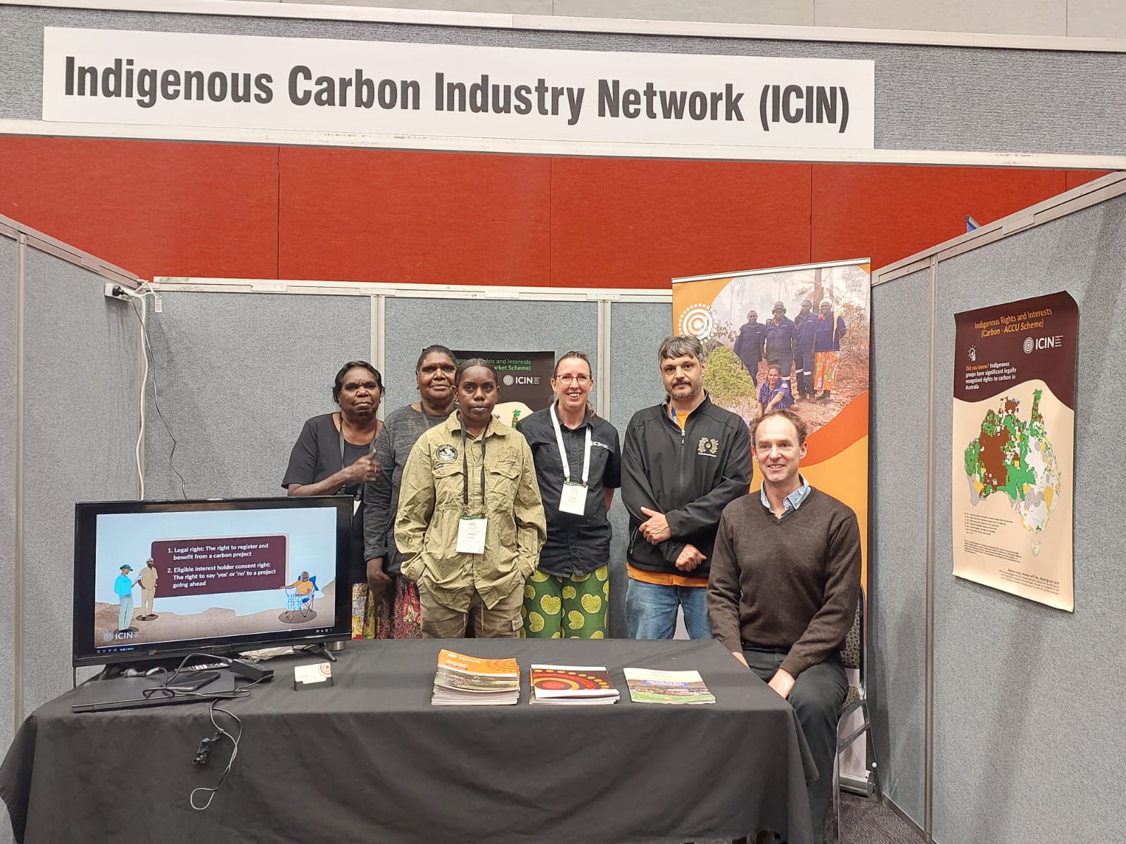 Caption (L-R): In ICIN’s booth at the conference: Janey Dixon, Gail Sandy, Aleeta Dixon, Anna Boustead and Ben Kaethner from the CLC. 