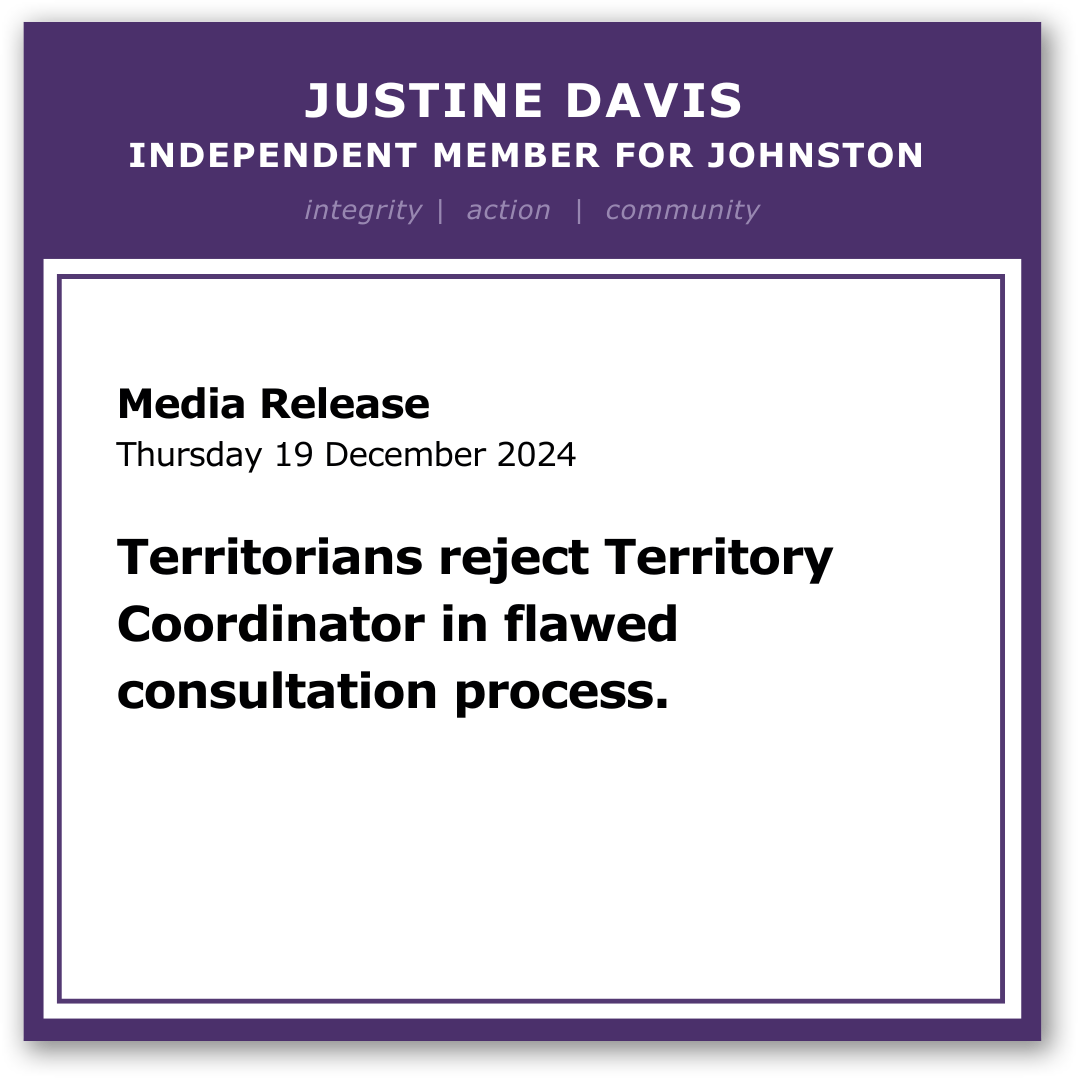 Territorians reject Territory Coordinator in flawed consultation process