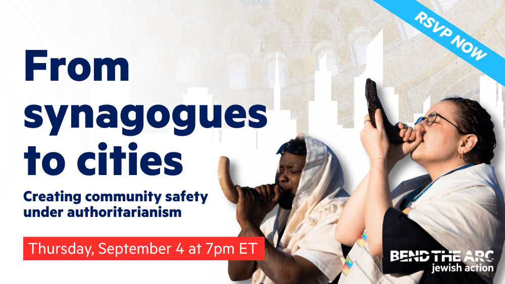 Two people blowing a shofar, event: From
synagogues to cities: Creating community safety under
authoritarianism