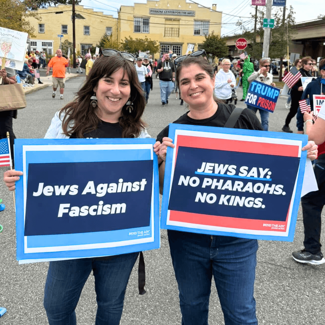 Jess Zimmerman and Jamie Beran taking action
for No Kings Day in October