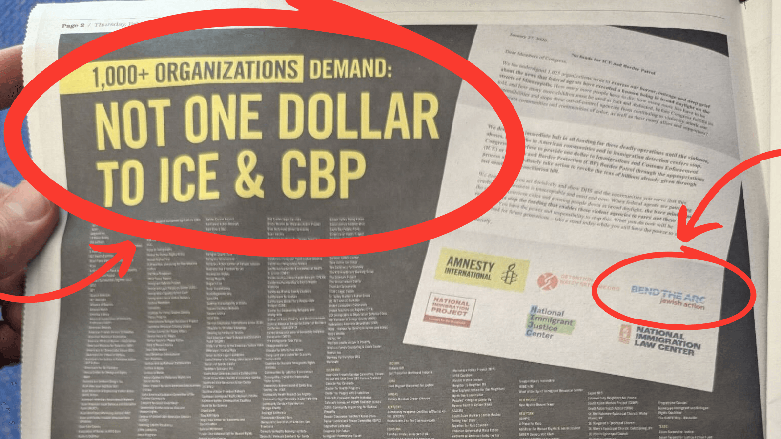 The Hill ad, calling for Not One More Dollar to ICE & CBP
