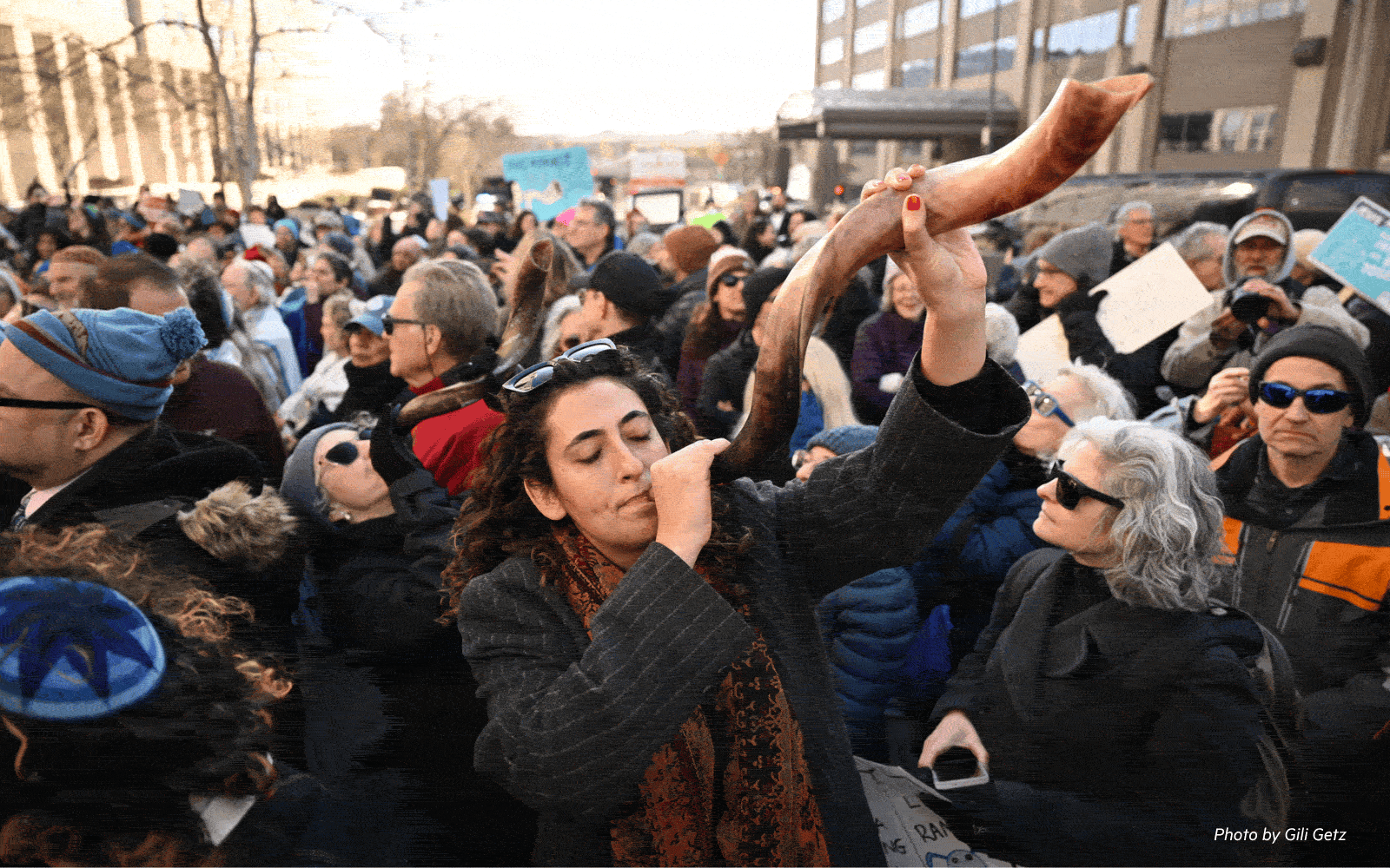 Rotating images of Jews and allies taking action