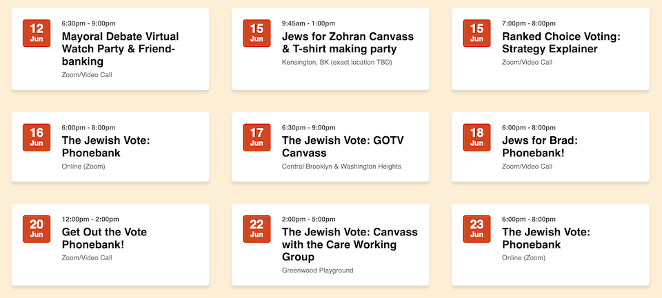 Calendar of events