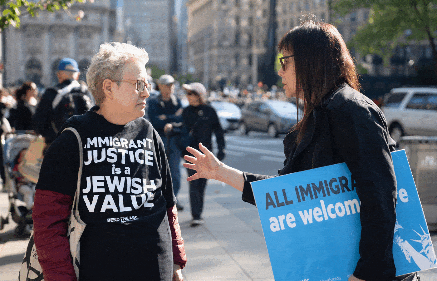 Rotating images of Jews and allies taking action for immigrant justice