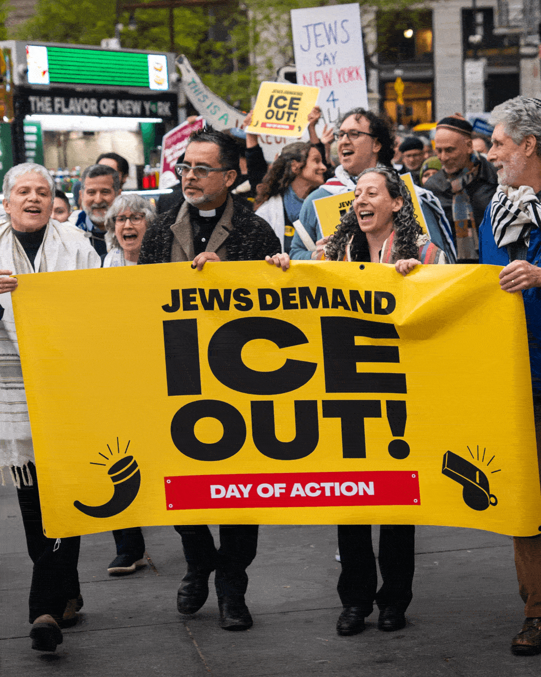 Rotating images of Jews Demand: ICE OUT Mass Action in NYC