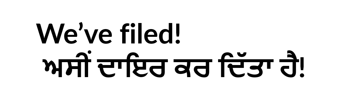 We’ve filed! ਅਸੀਂ ਦਾਇਰ ਕਰ ਦਿੱਤਾ ਹੈ!