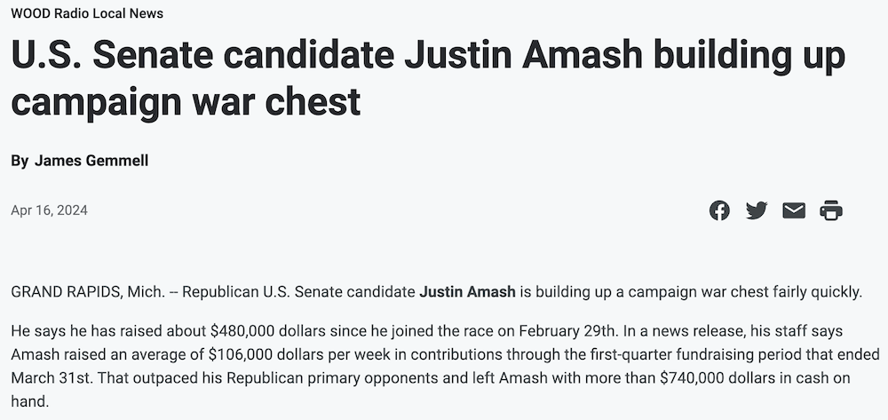 Wood Radio: Justin Amash builds up campaign war chest