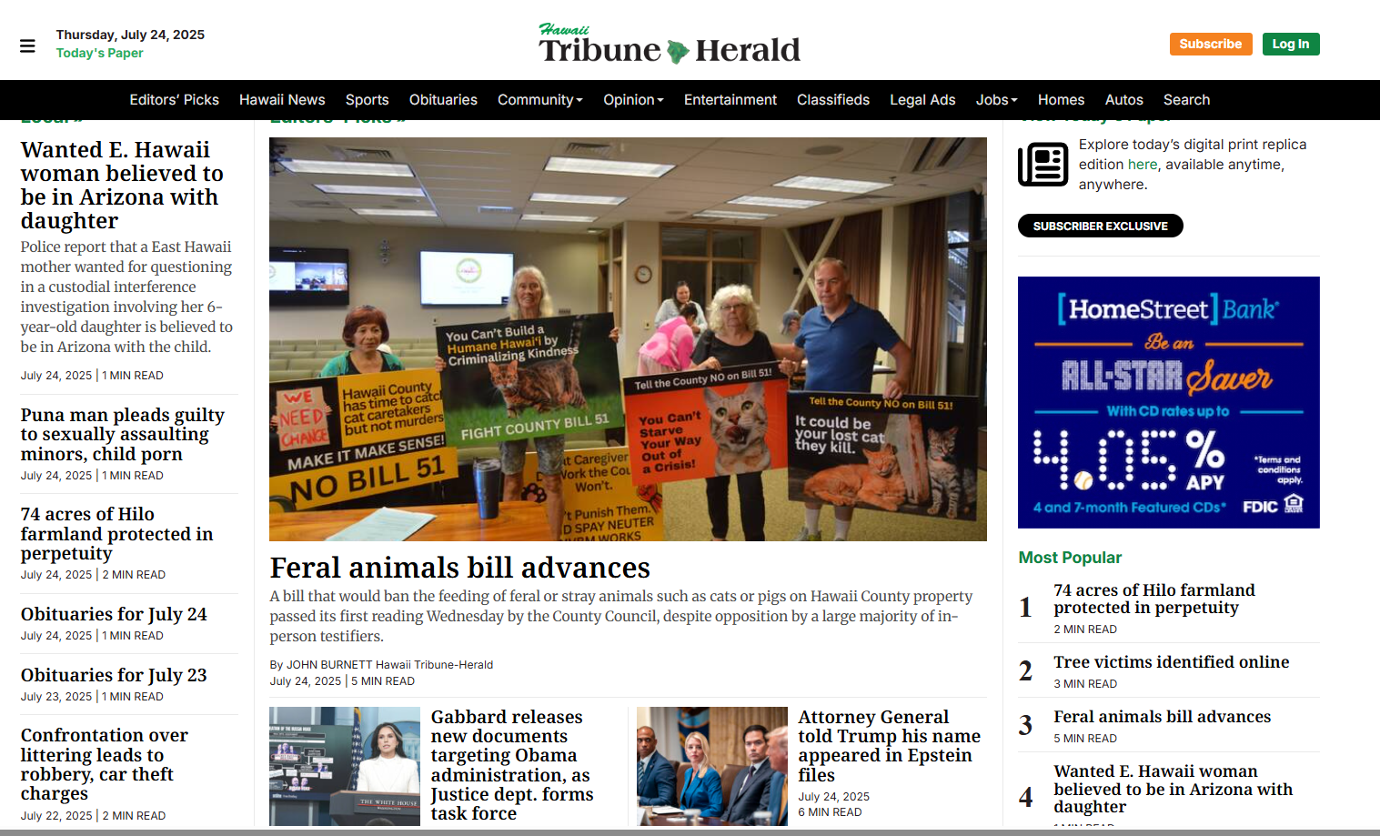 Hilo Tribune Front Page Coverage 