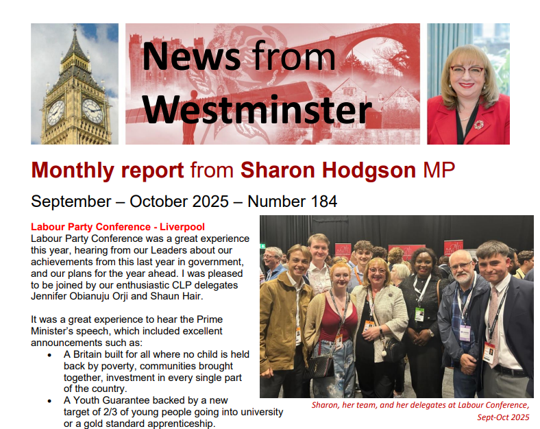 Sharon Hodgson MP's report - Sep-Oct, 2025 - number 184 2025_10_03_Hodgson_report_sep-oct_2025-Number-184_COVER.png
