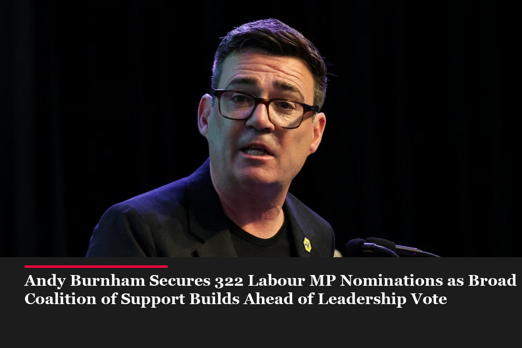 Andy Burnham Secures 322 Labour MP Nominations as Broad Coalition of Support Builds Ahead of Leadership Vote