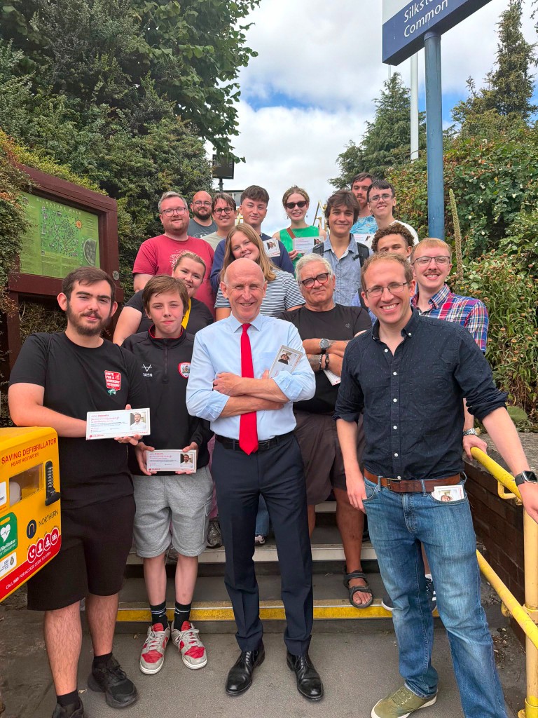 John Healey and John Roberts with Young Labour campaigners at Silkstone Common