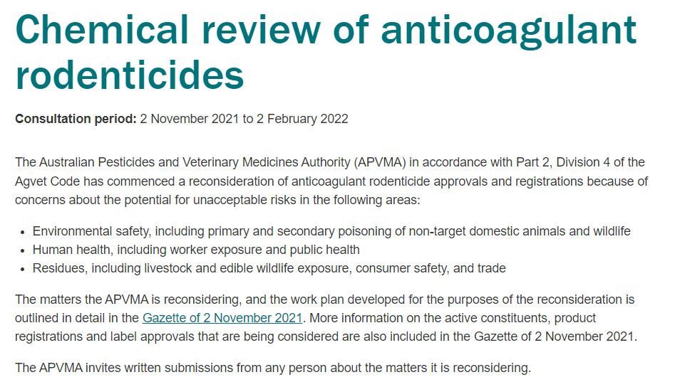 Make a Submission: Chemical Review of Anticoagulant Rodenticides 