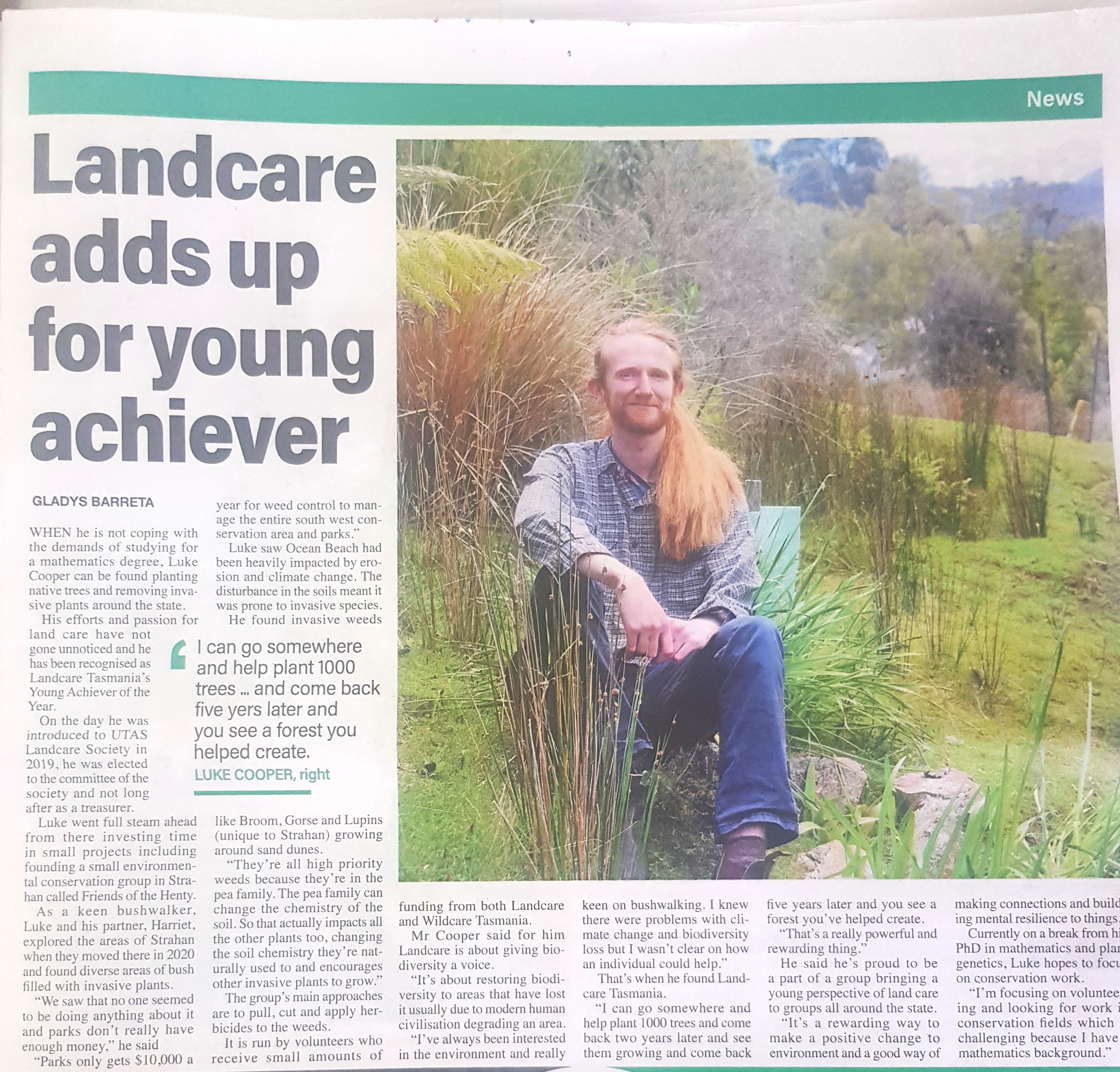 Landcare young achiever Luke Cooper in the news!