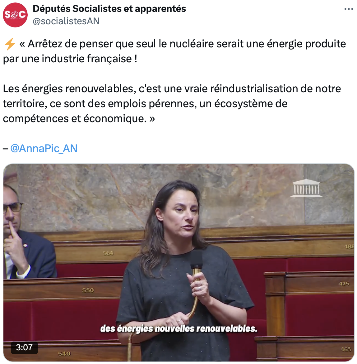 Anna Pic en séance : « Arrêtez de penser que  seul le nucléaire serait une énergie produite par une industrie  française ! »