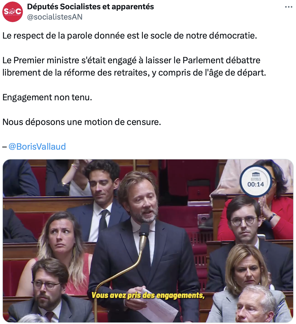 Boris Vallaud à l'Assemblée nationale :  