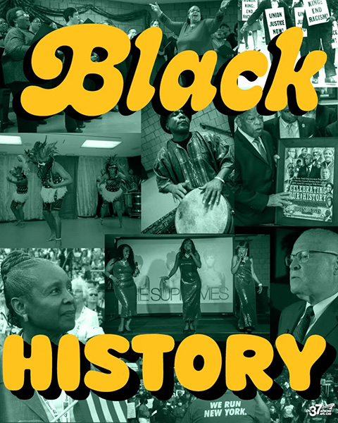 image of nyc style coffee cup that reads hands off NYC pasted on a lamppost