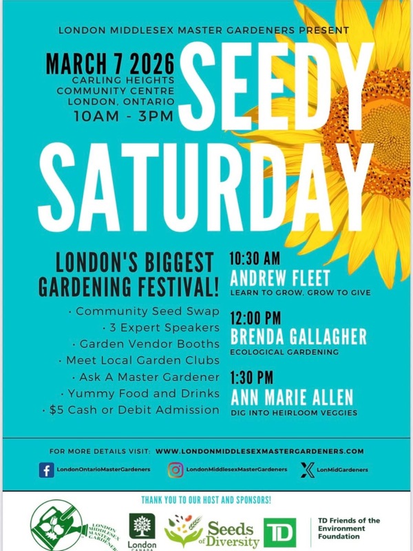 Image is of a flyer for the seedy saturday event. Information will be listed in the text below