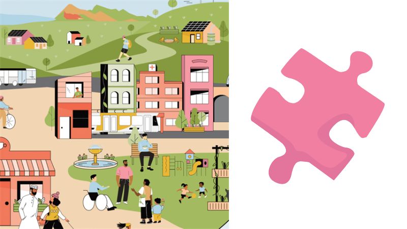 low rise buildings and a park