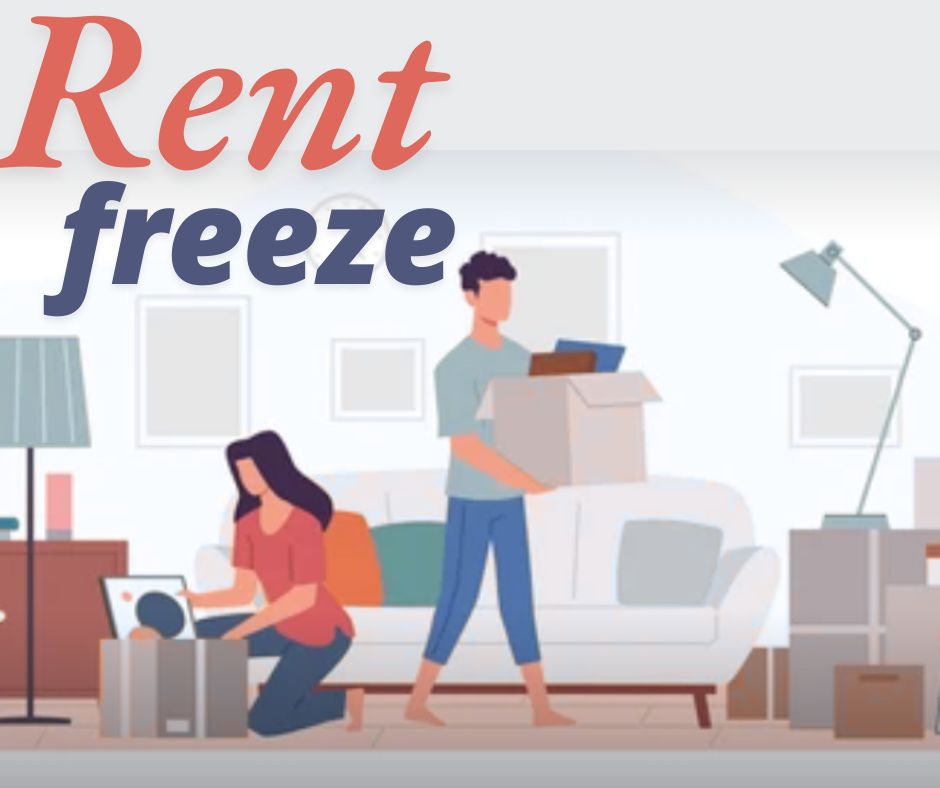 people unpacking boxes with the title Rent Frezee above