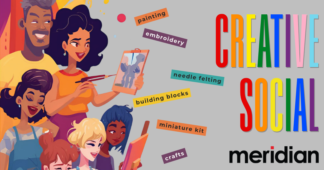 Image of people being artistic and creative. Headings reads 'CREATIVE SOCIAL' in LGBTQ+ pride flag colours.