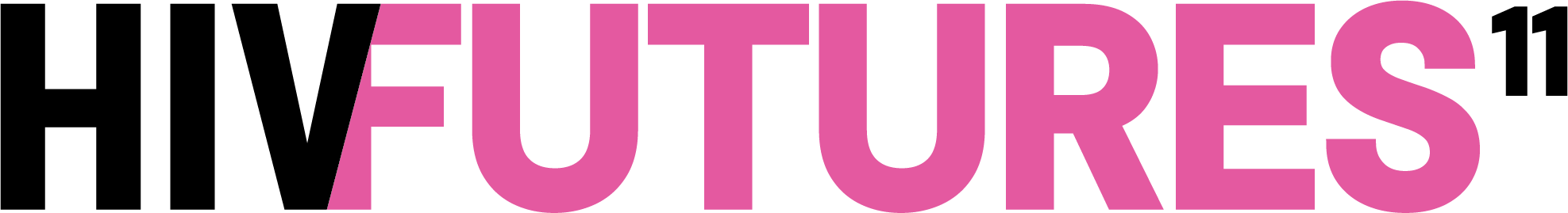 Black text 'HIV' partially over pink text 'FUTURES' followed by superscript '11